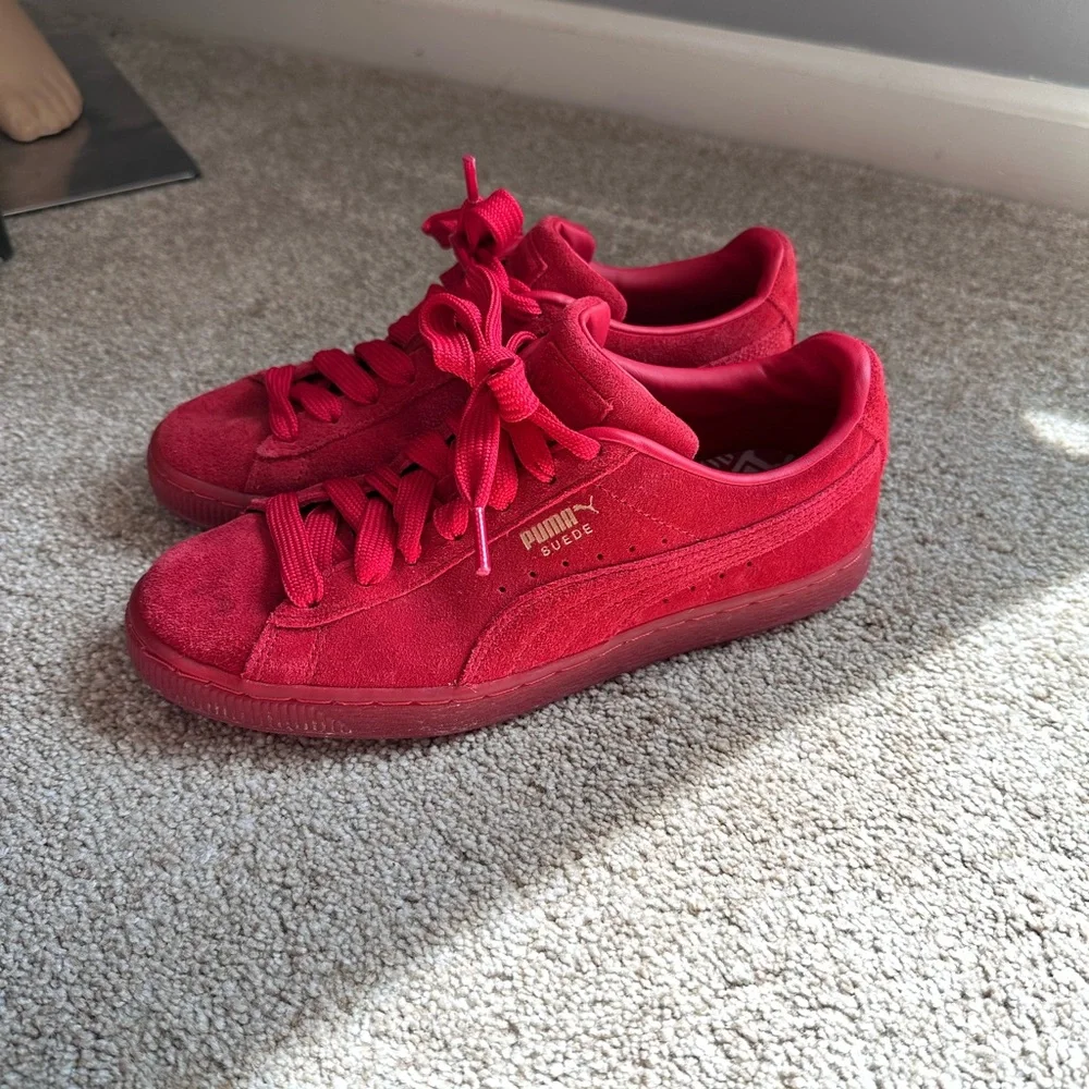 Puma Red Suede Sneakers - Picture 1 of 8